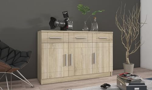 Kuechen-preisbombe Kommode Sideboard Paris 3F-3S Wohnwand Wohnzimmer Anbauwand Sonoma Eiche