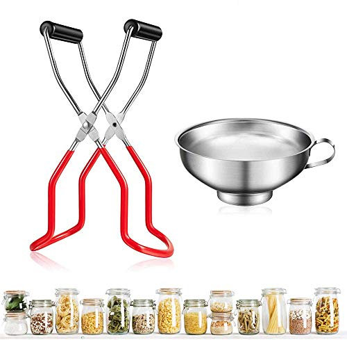 Yhuasia Pince à Bocal, Bocal Conserve Pinces, Bocal Pinces Acier Inoxydable, Clip Anti Brûlure Poignée, Pinces de Levage de Bocal, avec Entonnoir, pour Bocaux de Restaurant de Cuisine (Rouge)