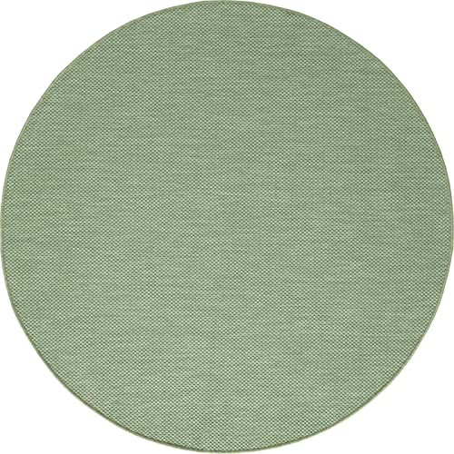 Taracarpet Outdoor Teppich Wetterfest Wohnzimmer Balkon Küchenteppich Flachgewebe Sisaloptik Einfarbig Uni grün 120x120 cm rund