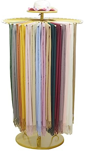 BIFCIOFH Freestanding Scarf Display Stand with 30 Rods, Pivoting Round Rack, Height Adjustable Scarf Holder Organizer for Boutique & Home
