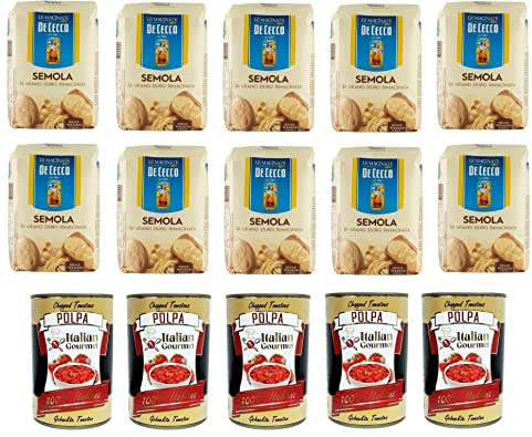 Paquete de prueba de sémola di Grano Duro De Cecco 10 x 1 kg y Italian Gourmet Polpa di pomodoro, pasta de tomate finamente picada, 5 x 400 g