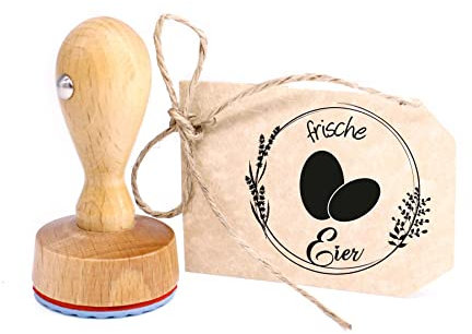 Stempel Frische Eier Vintage Kranz - Ei Motiv - Rundstempel Eierstempel Eier von glücklichen Hühnern - 39x37 mm