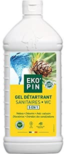 EKO'PIN - Gel Détartrant WC 5 en 1 - Nettoyant Toilettes Sanitaires Salle de Bain - Anti-Calcaire Détartrage Désodorise Entretien des Canalisations - Sans Parfum de Synthèse - 1 L - Fabriqué en France
