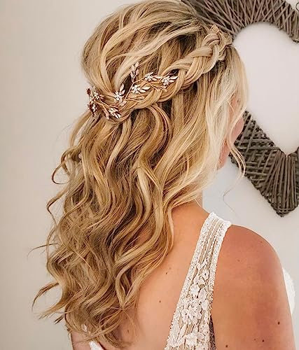 Vintage Braut Haarschmuck - Boho Haarband & Haarreif mit Blätter und Kristall für Damen & Mädchen, Gold