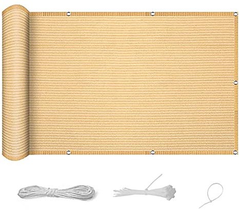 Balkonverkleidung 105 x 400 cm Windschutz Staubschutz Zaunblende Tennisblende mit Ösen Nylon Kabelbinder und Kordel für Balkongeländer Terrasse, Creme Farben
