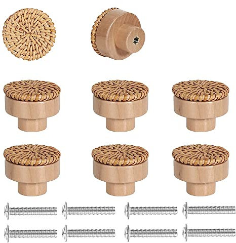 HIQE-FL Holz Tür Schubladengriffe,8 Stück Möbelknöpfe,Runde Holzknöpfe,Knauf Für Schränke,Runde Holzknöpfe Schrank,Schrankknöpfe Mit Schrauben,Möbelgriff Aus Holz