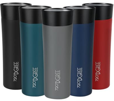 720°DGREE Thermobecher 460ml “PleasureToGo 2.0” - 3 Größen, 6h Heiß, 12h Kalt, Auslaufsicher, BPA-Frei, Hygienisch, 360° Trinköffnung - Travel Mug, Thermo Becher To Go: Schlank, Edel - Grau