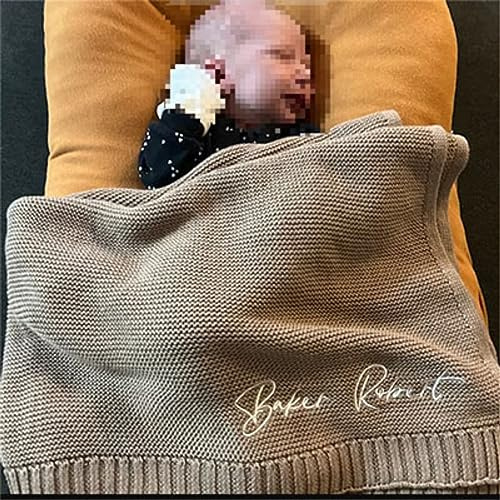 Gestickter Name Baby Decke Baby Bad Kinderwagen Decke Neugeborenes Baby Geschenk Personalisierte Weiche Atmungsaktive Baumwolle Gestrickte Decke (Camel,Embroidered Name)