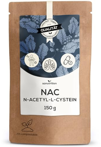 Sanutrition NAC Pulver 150 g pro Beutel für mehr als 6 Monate - NAC Acetyl L-Cystein in bester Qualität - N-Acetyl-Cystein Pulver 100% rein und ohne Zusätze in Österreich produziert
