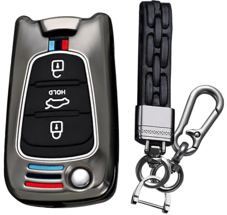 KUNIO Schlüsselhülle Passt für Hyundai i30 i20 i10 ix20 ix35 Passt für KIA Ceed Sportage Soul Rio Picanto Schutzhülle Metallgehäuse Schlüsselcover 3 Tasten Schlüsselanhänger A Schwarz