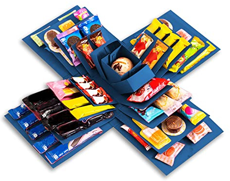 5-lagige Kreative Explosions-Geschenkbox, DIY Süßigkeiten-Explosions-Überraschungsbox mit Aufkleberstift, Handgefertigte Scrapbooking-Box für Valentinstagsgeschenke, Geburtstag, Hochzeitstag(Blau)