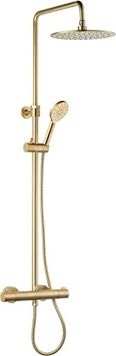 Ben Lavion 250 Cool Duscharmatur mit 4 Strahlarten Ø25 cm - Gold 15.00 cm - Messing Regendusche Duschset mit Duschkopf Duschsystem Duschgarnitur