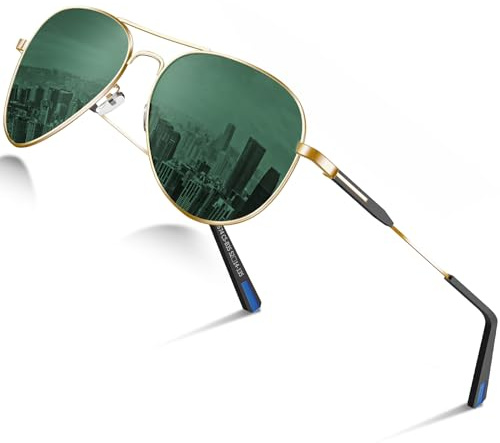 DADA-PRO Gafas de Sol para Hombre Polarizadas para Mujer Piloto de Diseño Protección UV Espejadas Negras para Conducir Senderismo Correr(Verde/No Espejado)