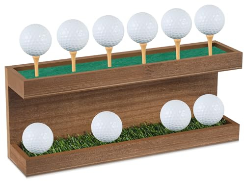 Menkxi Rustikaler Golfballhalter aus Holz, 32,5 x 7,6 cm, Wandmontage, Vintage-Ständer, schwebendes Regal mit Golf-Tees für Weihnachtsaufbewahrung, Party-Dekoration, Zubehör (braun)