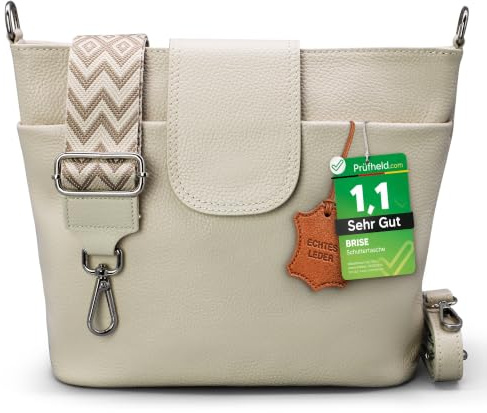 Brise Art ELLIE Damen Umhängetasche Echtleder Handgefertigt Crossbody Bag | [Test SEHR GUT, Note 1.1], Echtes Leder, Schultertasche mit Ledergurt & wahlweise gemustertem Riemen, 6 Fächer, Made in Italy