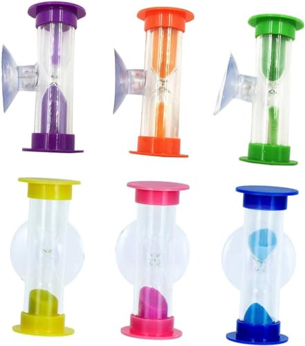 6pcs Suction Cup Hourglass Toothbrush 5 Minute Sand Timer Washing Hourglass Bathroom Hourglass Suction Cup Sand Clock Timers for Plastic Toddler Birthday PresenSports