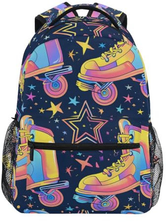 Retro Rollschuhe Disco groovy flippiges nahtloses Muster auf dunkelblauem Hintergrund, Schulrucksack, Büchertasche für Jungen und Mädchen, Grundschule, Freizeit, Reisetasche, Computer, Laptop,