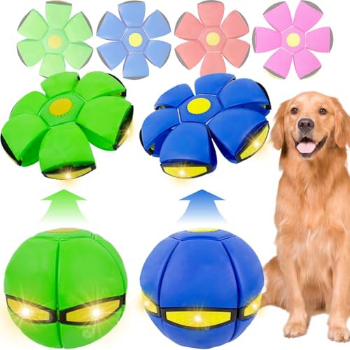 OOXYG Juguete para mascotas, bola de platillo volador con 3 luces para perros, paquete de 2 discos voladores para perros, juguetes interactivos para perros medianos y grandes, bolas de disco para