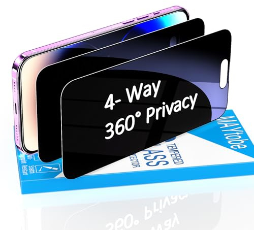 MAYtobe 2 Pack Privacy Screen Protector for iPhone 14 Pro Max, Tempered Glass Film 360 Degree 4 Sides Anti Spy, Anti-Scratch, Touch Sensitive, No Bubbles, Full Coverage