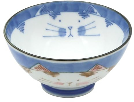 Starry Mart Japanese Style Ceramic Soup Bowls, Serving Bowls for Salad, Noodle, Porridge, Rice Width 11cm | Height 5.5cm (Blue Kitten)