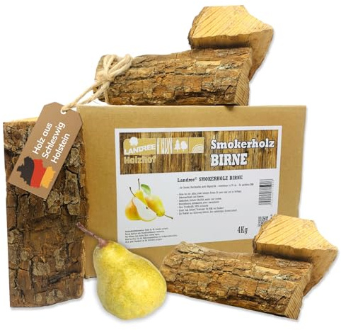 Landree Birne Smoker-Holz 4 kg - 20 cm Scheitlänge - Delikat-süßes Räucherholz, naturbelassen für einzigartige Aromen, Qualität aus Schleswig Holstein