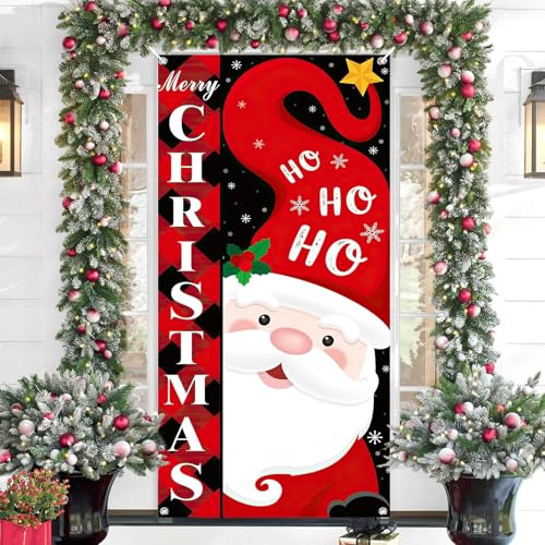 Weihnachtsdeko Tür, Türdeko Weihnachten mit Weihnachtsmann, Türabdeckung Weihnachten Outdoor, Merry Christmas Banner, 78 x 35 Zoll, Weihnachtsbanner für Indoor Outdoor W