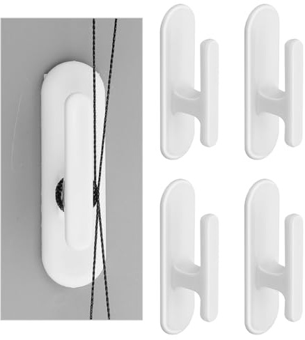 Blind Cord Cleats – 4 Pack Adhesive Hooks for Child-Safe Window Cord Management, No-Drill Holder for Curtains & Sun Shades (White)