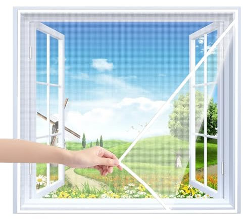 Zanzariera in Vetroresina su Misura 135x175cm Bianco Zanzariera Finestra con Nastro Anti Zanzare Autoadesivo per il balcone del soggiorno