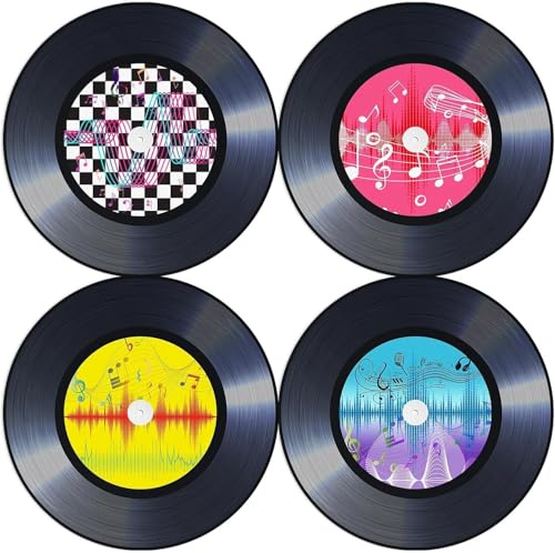 60 Pcs 1950's Rock Roll Record Placemat, Vintage Musical Theme Table Place Mats, 13.8' Paper Round Disposable Placemats for Retro Record Music Party Supplies 1950's Theme Birthday Anniversary