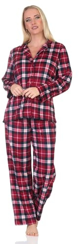 Normann Pyjama long en polaire pour femme, aspect à carreaux élégant, à boutonner
