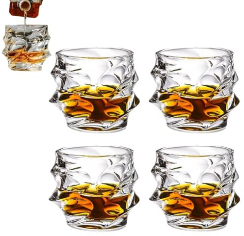Lot de 4 verres à whisky japonais en cristal - 330 ml - Style ancien - Vague - Pour scotch, bourbon, rhum, gin, eau, cocktail