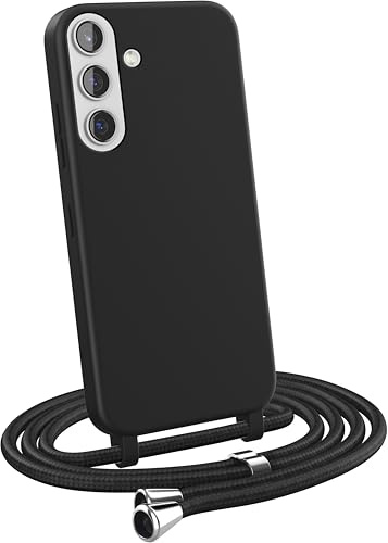 MyGadget Handykette für Samsung Galaxy S25 - [ Hülle mit verstellbaren Band ] - TPU Handyhülle mit Handyband zum Umhängen - Kordel Schnur Case Schutzhülle - Schwarz