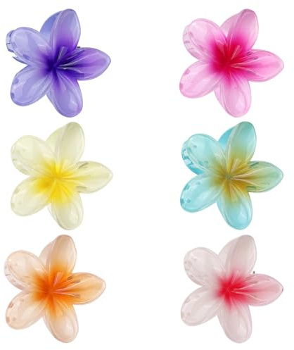 Chiluxendo 6 stycken blommor hårklämmor, hårklämmor strandblommor, hårklämma klor, blomma hårklämmor, blomhårklämma halkfri, för flickor och kvinnor strand fest pool semester, 6 färger