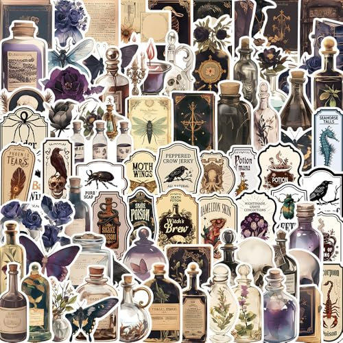 100 Pcs Potion Labels Funny Laptop Stickers, Apothecary Dark Bottle Aesthetic Stickers for Water Bottle, Gothic Wine Bottle Stickers for Journal Bullet Journals Scrapbooking DIY Paper Crafts