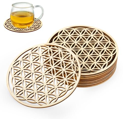 10 Pezzi Sottobicchieri per il Fiore Della Vita 10 X 10 CM, Sottobicchieri Fiore Della Vita Per La Meditazione, Sottobicchieri in Legno di Betulla, Sottobicchieri Legno per Bevande, Caffè, Decorazione