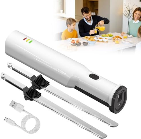KYZTMHC Couteau à Viande Électrique, Couteau à Steak sans Fil en Acier Inoxydable, avec 2 Lames en Acier Inoxydable, Couteau à Pain Électrique Rechargeable sans Fil, pour la Sculpture du Pain