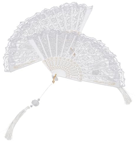 ABOOFAN White Lace Fan Tassels Vintage Folding Hand Fan for Party Wedding Decor