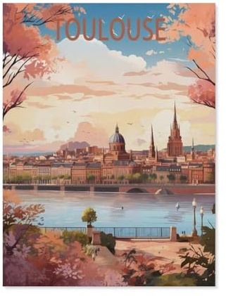 BEAYODKP Peinture par Numéro Adulte，Toulouse France, affiche de voyage vintage, côte，avec Pinceaux et Acryliques Bricolage Peintures Kits pour Adultes Enfants Seniors Débutant（30x40cm）-AW66
