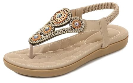 Kvinnor Sommar Platta Sandaler Casual Bekväm T-Rem Flip Flops Med Elastisk Ankelrem För Strand