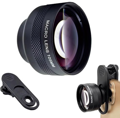FotoZ 105mm Macro Lens with 17mm Phone Lens Clip, for iPhone & Samsung Galaxy Most Smartphones, Compatible with SmallRig iPhone Samsung Smartphone Cage Case