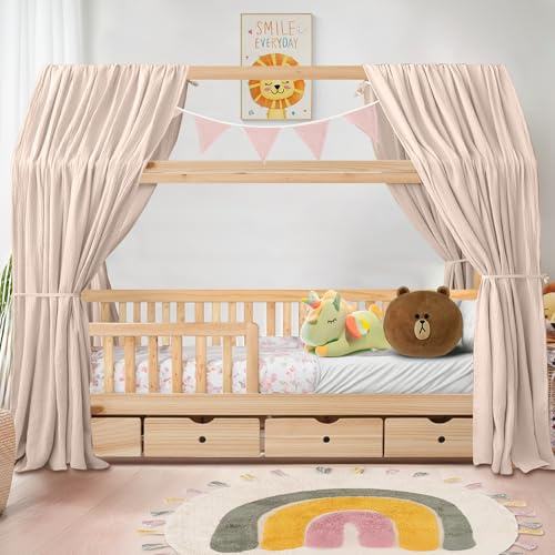 iLuane Hausbett Himmel aus 100% Baumwolle Musselin – Stoffhimmel Deko mit Schleifen – Betthimmel für Hausbett – Vorhang aus Musselin Stoff – Himmel Dekoration in 6 Farben & 4 Größen