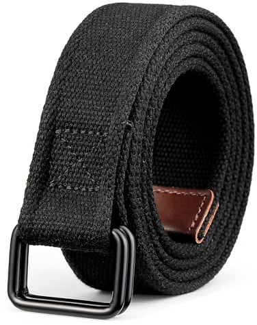 Bon4Extrao Bälte För Herr I Tyg Utan Hål, Dubbelring Cavas Tygbälte För Herr, Bekvämt 38 mm För Arbete, Sport Och Fritid, Resor, Svart