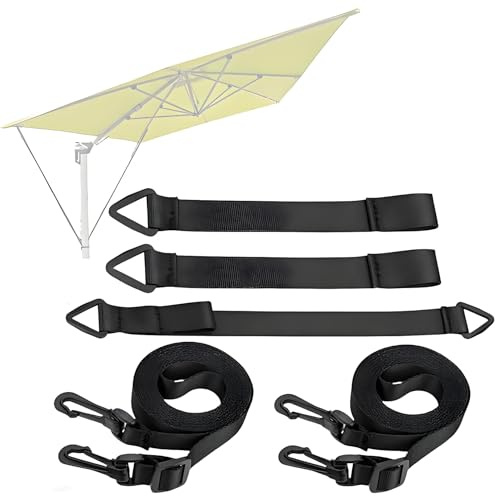 BAPPKON Set 5 cinghie antivento regolabili per ombrelloni decentrati, cinghie fissaggio ombrellone con ganci in plastica, sistema di sicurezza antivento per giardino terrazza balcone