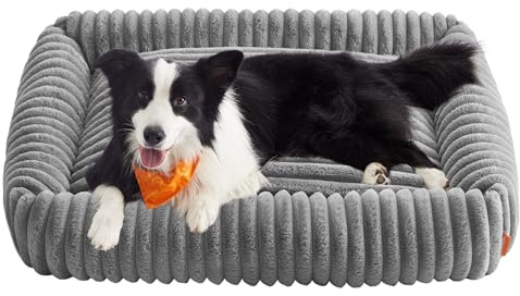Feandrea Hundebett, großes orthopädisches Hundekörbchen, Hundekissen waschbar, Flauschige Hundematte, weiche Polsterung, 106 x 75 x 20 cm, Taubengrau PGW313GD01