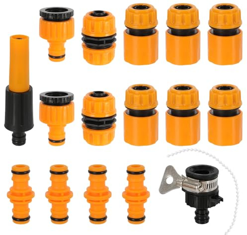 CAKKVDE Garden Hose Connector Kit - 16-Piece Set with Quick Connect Couplers, Water Stop Valves, Universal Faucet Adapter & Spray Nozzle for Leak-Proof Watering, Washing & Irrigation