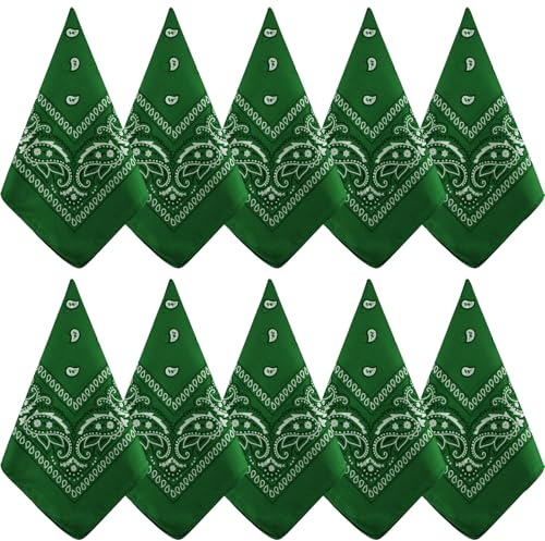 NACHLYNN 10 pezzi Bandana da donna e uomo, Bandana foulard da uomo con motivo paisley, copricapo, sciarpa per capelli, polsino, testa, biker, foulard per donne, verde, 22 x 22 inches