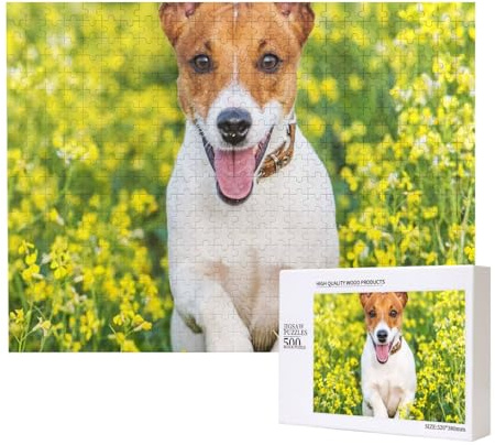 Prato fiorito di Jack Russell,Puzzle in legno da 500 pezzi, gioco di famiglia, puzzle per adulti e adolescenti, decorazioni per la casa