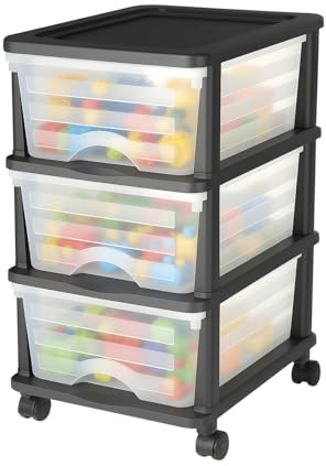 VEVOR Carrello Portaoggetti in Plastica a 3 Cassetti, Scatole Portaoggetti su Ruote, Organizer Mobile a 3 Livelli, Contenitore Trasparente per Forniture di Ufficio, Aule, Casa, Studio
