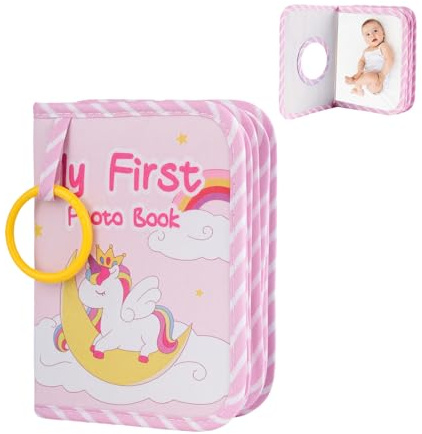 Baby Fotoalbum Stoff - Erinnerungsbuch, Fotoalbum Baby Stoff, Lebensjahr Kinder, Mein Erstes Babyalbum Buch, Stoffbuch Babybuch Fotobuch für Kinder Kleinkinder Neugeborene, Einhorn