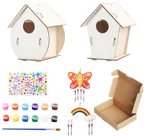 Bird House,Outdoor Birdhouse Kit, 2 Sets Wooden Assembly Birdhouse | Educational Art Craft Wood Toys For Kids Girls Boys